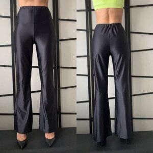 Vintage High Rise Pants Halloween Costume Dance Flare Black Glossy Small